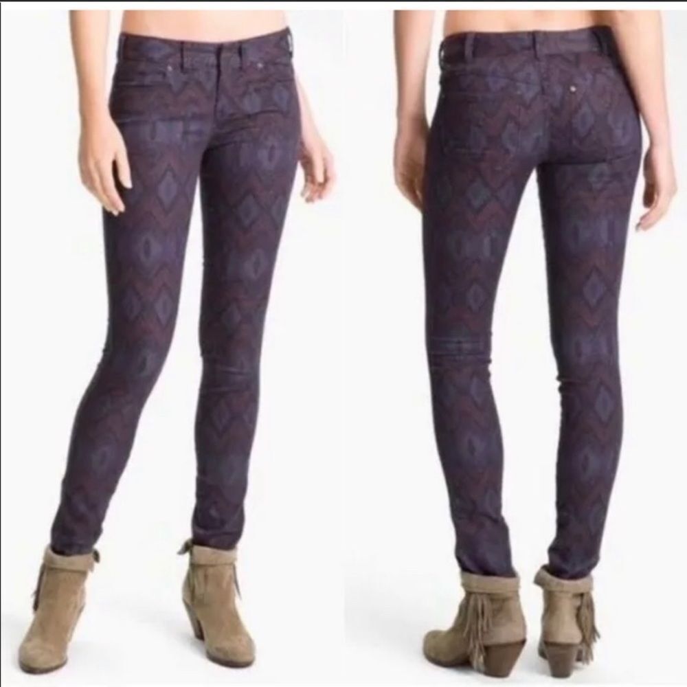 Free People purple Ikat Aztec tribal print skinny‎ jean pants